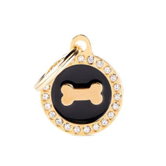 ماي فاميلي قلادة عظم على شكل دائرة اسود لماع ذهبي صغيرة
