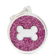 ماي فاميلي قلادة دائرة باللون الوردي اللامع باللون الأبيض