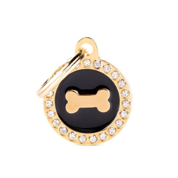 ماي فاميلي قلادة عظم على شكل دائرة اسود لماع ذهبي صغيرة