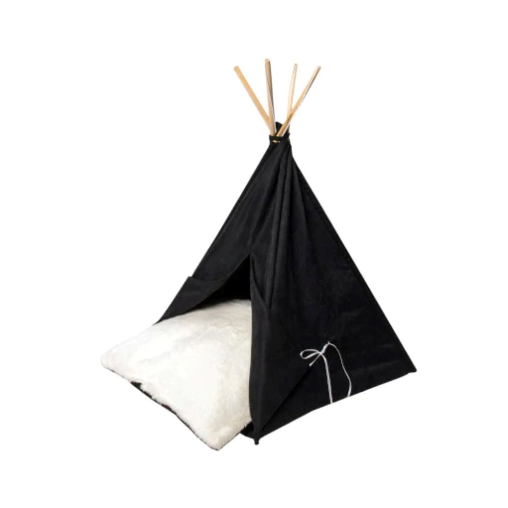 فيلاين قو كب كيك سرير شكل خيمة للقطط والكلاب لون اسود