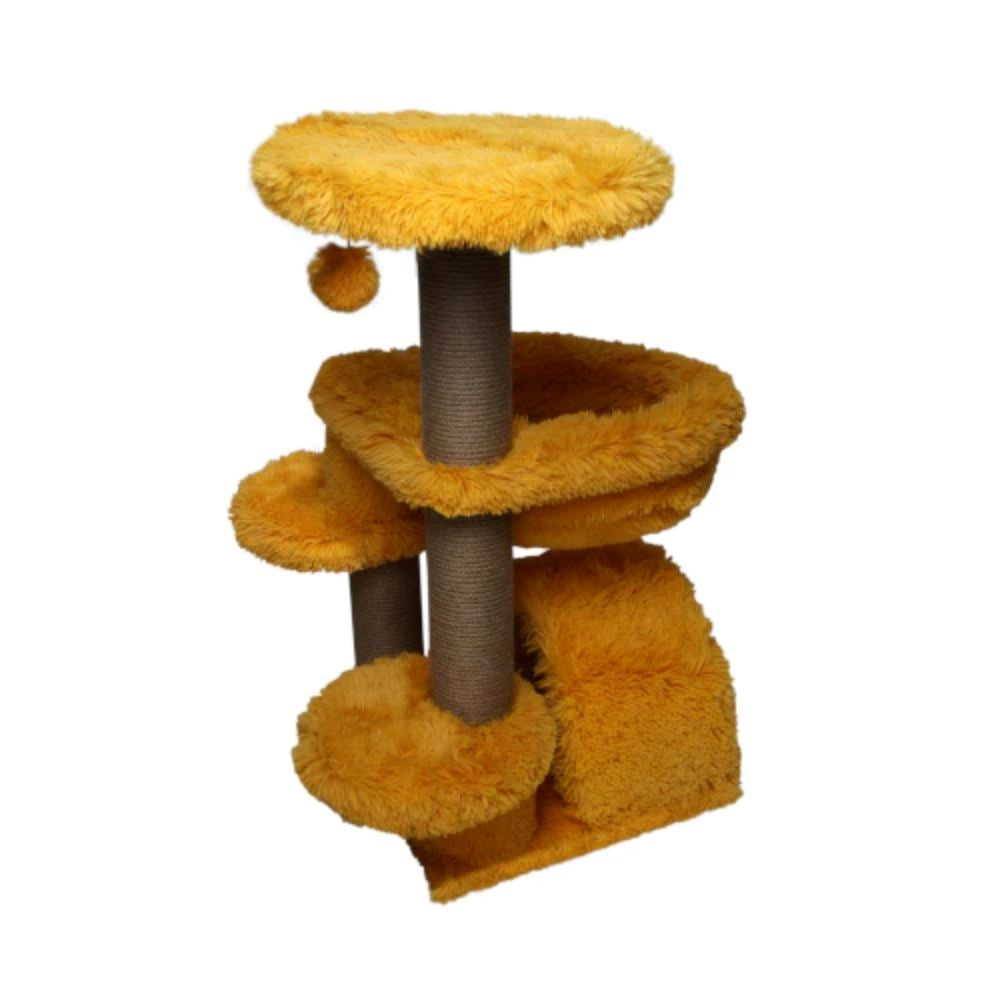 فيلاين قو خداشة للقطط ثلاث طوابق مع بيت وكرة تفاعلية متعددة الالوان