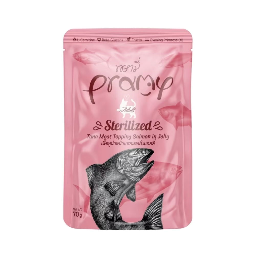 برامي اظرف التونة والسالمون في الجيلي للقطط البالغة 70غ